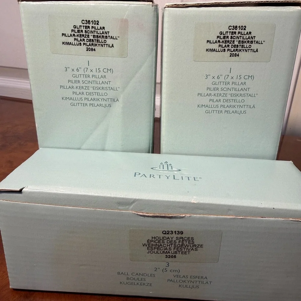 PartyLite Glitter Pillar Candles White 3 x 6 Round Textured Lot-2 & Ball Candles